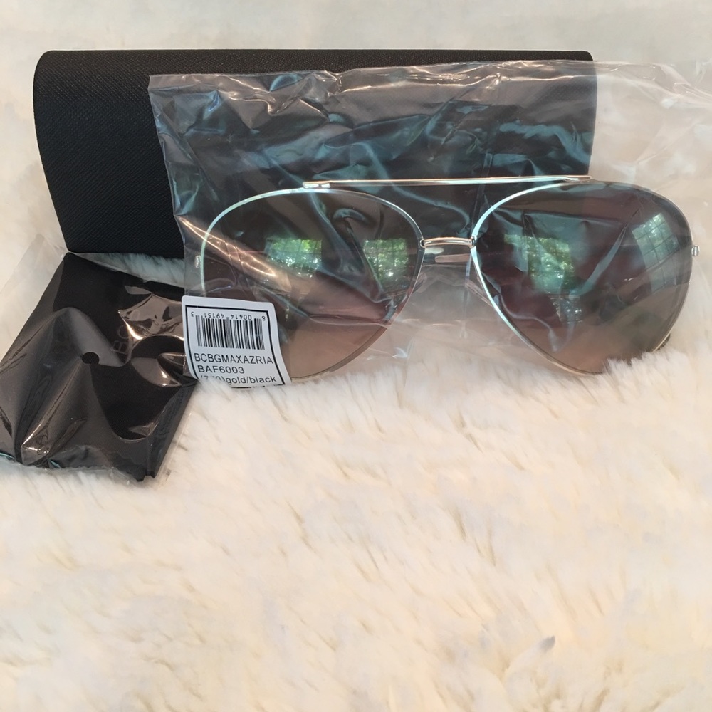 BCBG Max Azria Classic Gold Aviator Sunglasses Pink lenses New - Picture 6 of 8